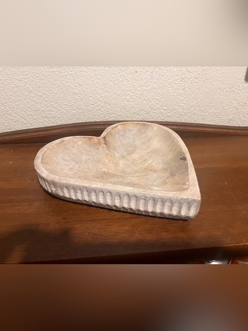 White wash wooden heart tray